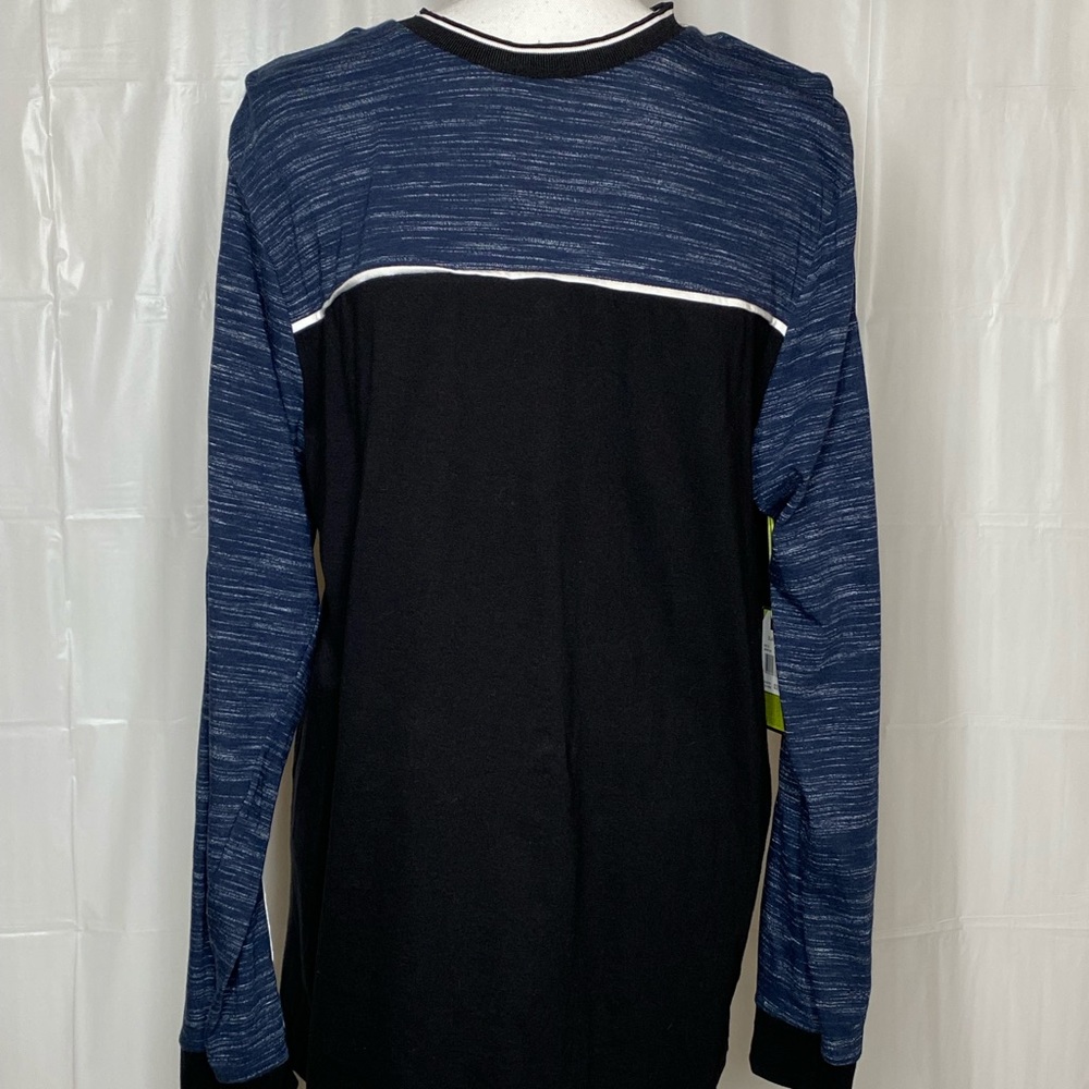 Men's Broken Threads Shirt Long Sleeve Black Blue Crew Neck Cotton Sz XL NWT